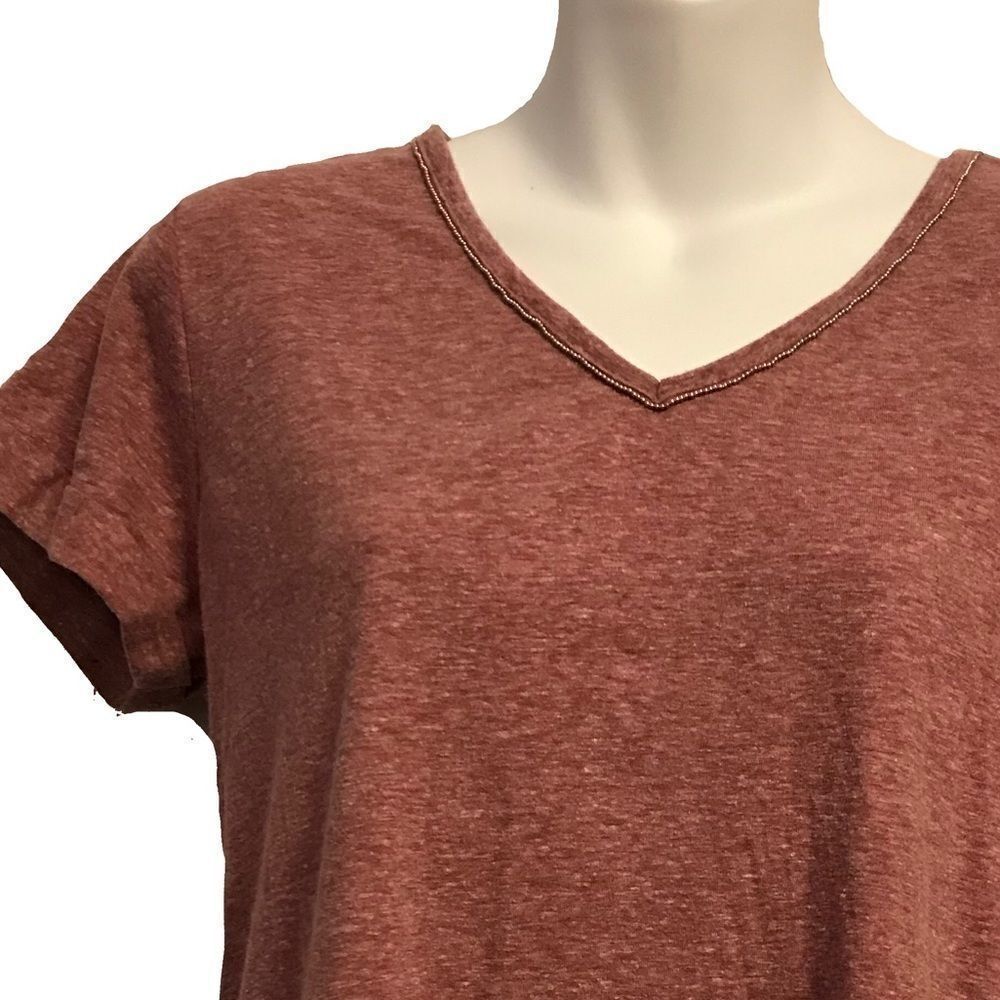 Democracy Burgundy Beaded Short Sleeve Top - Picture 4 of 9